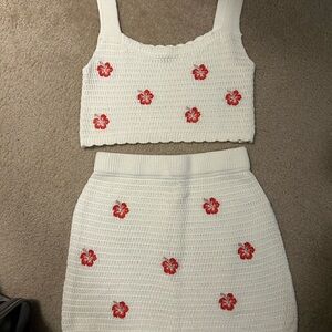 Wildflowers Cream and Red Floral Knit Skirt Set